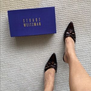 Worn Once! Stuart Weitzman Brown Tortoise Patent Slide Mules Sz 10M